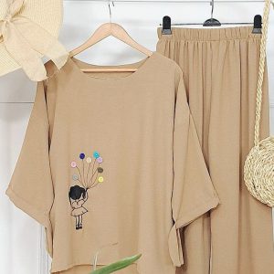 ست بلوزشلوارراحتی قواره داره ابروبادطرح بادکنکی